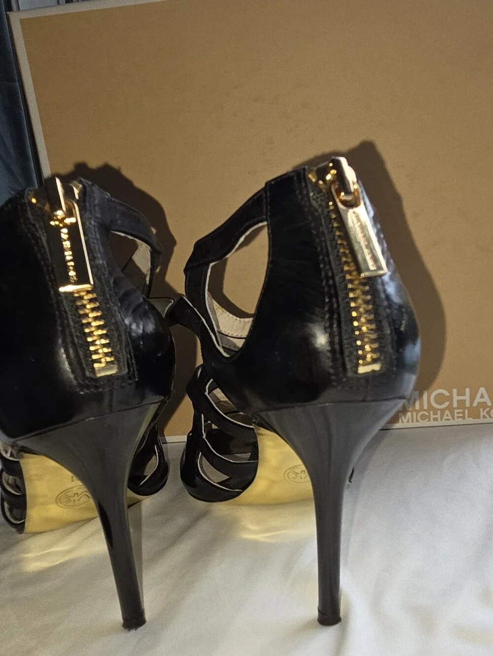 Michael Kors Black Patent Strappy High Heel Sandals